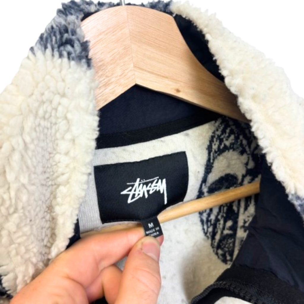 Stussy Mask Jacquard Sherpa Fleece Jacket Size Medium