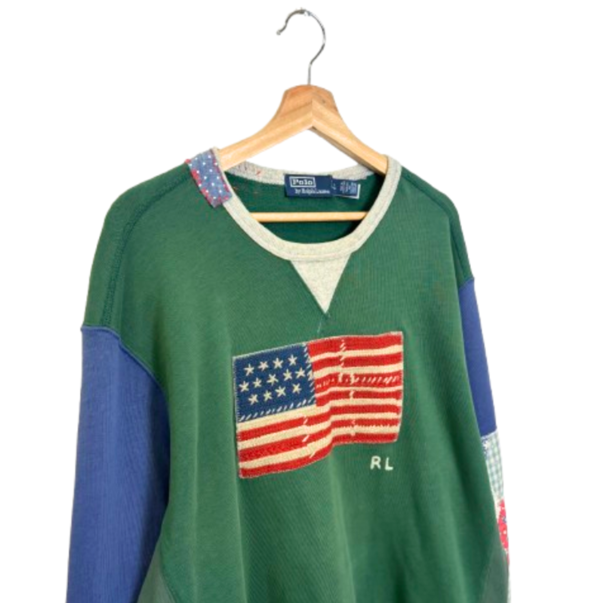 Polo Ralph Lauren USA Flag Patchwork Sweater Size Large